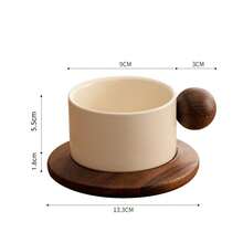 1 Set 250ml/8.45oz Cream-Color Thick Ceramic Coffee Mug With Saucer, Classic Straight Design, Heat-Resistant Handmade Coffee Cup, Highly Attractively Large Capacity Cup, Suitable For Coffee Art Tea Cup, For Home, Cafe And Gift - Multicolor - View 10