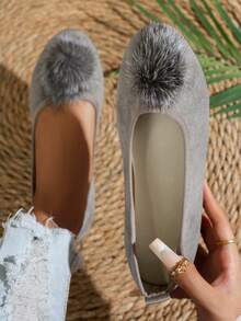 1 Paio di Scarpe Piatte Retrò Alla Francese in Pelliccia Sintetica per Donna, con Punta Tonda, Slip-On, Comode e Versatili, Adatte per Primavera e Autunno - Grigio - Visualizzare 1