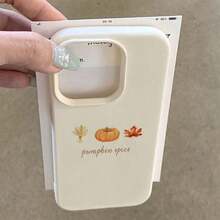 1pc TPU Material Fashionable Minimalist Autumn Elements Wheat, Pumpkin, Maple Leaf Pattern Phone Case Compatible With IPhone/Compatible With Redmi,International Version, Not The Domestic Version - White - View 3