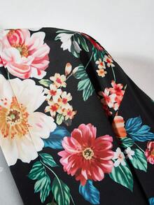 Retro Japanese Style Loose Floral Print Kimono Cover Up, Versatile Romantic Beach Cover-Up, Lightweight Summer Vacation Robe - Black - View 5