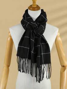 1pc Autumn/Winter New Men's Couple British Style Tassel Warm Scarf, Fashion Streetwear Soft Comfortable Shawl Suitable For Daily Use - Black - View 4