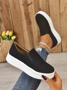 女士乐福鞋，厚底一脚蹬乐福鞋，舒适女鞋，女士秋季鞋，学生运动休闲鞋 - 黑色 - 查看 14