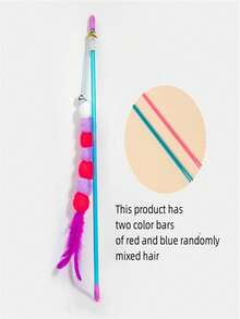 A Set Of Interactive Cat Toys Designed In The Shape Of Caterpillar, Paired With High Elasticity Nylon Rope, Colorful Acrylic Beads, And Blue Pink Dual Color Feathers. Made Of And Materials