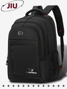 校园风多隔层字母印花尼龙双肩包男士钱包，可装15.6英寸商务笔记本电脑，多口袋轻便书包，大容量旅行包，便捷通勤日用包，多功能书包 - 黑色 - 查看 13