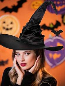 1 件女式宽边巫婆帽，万圣节服装派对配饰秋季服装 - 彩色 - 查看 6
