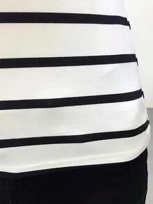 Playera de cuello en V a rayas, playera casual de manga larga para primavera y otoño, ropa de mujer - Blanco y Negro - Ver 3