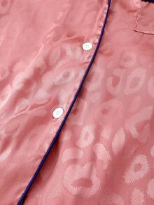 2pcs Girls Leopard Print Satin Comfortable Lapel Cardigan And Pants Pajama Set - Pink - View 6