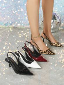 Pantofi cu toc înalt și imprimeu leopard pentru femei, sexy, sandale cu toc înalt și vârf ascuțit, pantofi eleganți din piele lăcuită - Leopard - Vizualizare 2