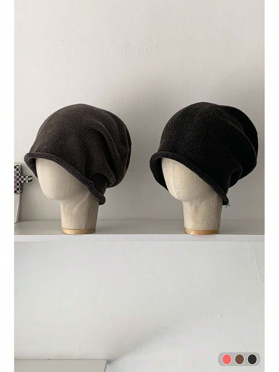 Bow Drawstring Design Knitted Beanie Hat, Warm Ear Protection, Autumn/Winter, Streetwear Chic Style, Handmade Knitted Pumpkin Hat, Thermal Lined For Warmth