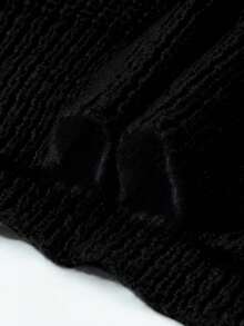 Lightweight Casual Textured Knit Sweater, Minimalist Design, Loose Fit Crew Neck Pullover For Unisex, Suitable For Autumn/Winter - Black - View 9