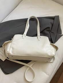 1 件复古大容量手提包，复古 PU 单肩斜挎包，女士休闲手提包和钱包 - 米色 - 查看 3