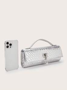Fashionable Shiny Crocodile Pattern Handbag, Luxury Women's New Party Bag Clutch, Exquisite Long Prom Bag With Hardware Pendant, Suitable For Women To Match With Gorgeous Banquet Dresses, Suitable For Summer Parties, Gatherings, Dinners, Weddings - Bạc - Xem 4