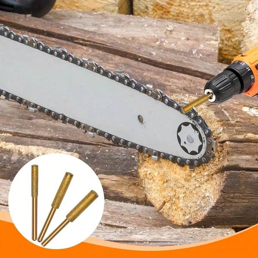 9pcs/15pcs Gold Titanium Plated Chainsaw Chain Grinding Heads, Rhinestone & Corundum Grinder Heads 4/4.8/5.5mm For Handheld Chainsaws, Logging Saws, Chain Sharpeners, Electric Rotary Files - Gold - View 1