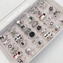 20pcs/Set Vintage Punk Skull & Snake Ring Set, Unisex Gothic Animal Spider Party Jewelry - 20 Mixed Silver Ring Sets - View 9