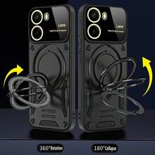 Protective Case With Ring Holder & Large Camera Cutout For Xiaomi POCO X7 Pro 5G, Shockproof Tempered Glass Back Cover - Black - View 6