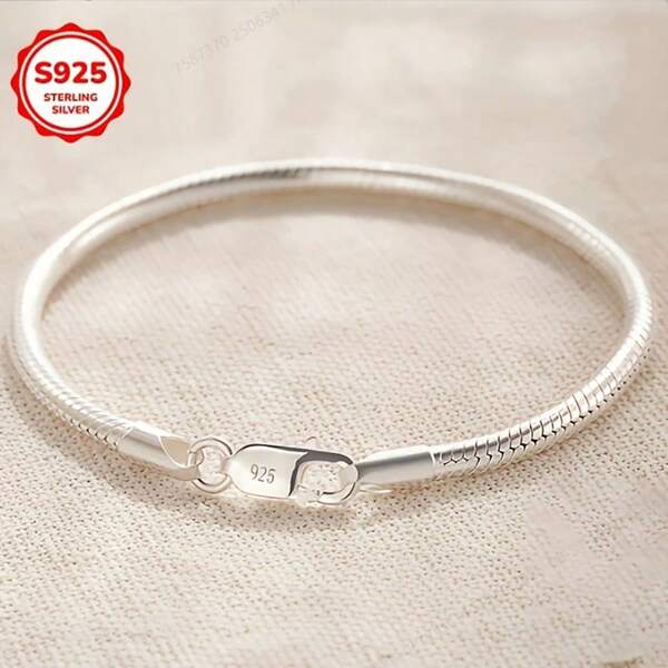 Pulsera de plata de ley 925 con diseño de hueso de serpiente, de estilo minimalista, adecuada para hombres y mujeres, para uso diario y de fiesta, regalo para el Día de San Valentín, joyería para todas las estaciones