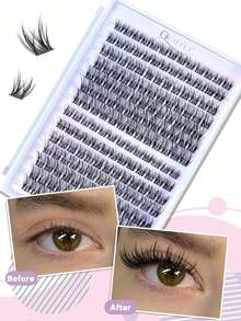168PCS C-Curl Natural Lash Clusters Clear Band Eyelash Clusters Wispy Lashes Clusters 10-16mm Cluster Eyelash Extensions Individual Lashes DIY Lash  Natural Look - Black and White - View 4