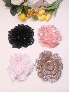 1 miếng vải thêu thủ công nhiều màu 6 lớp pha lê nổi 3D đính hạt, thích hợp làm phụ kiện quần áo, trang phục tự làm, trang trí váy cưới - Nhiều màu - Xem 6