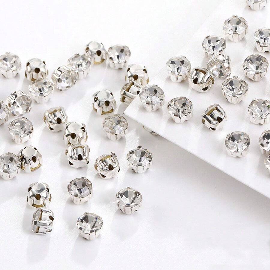 360pcs Silver Sewn Glass Gemstones, Metal Rear Claws Set With Sewn Claw Rhinestone Sewn Gemstones, Glass Rhinestone Sewn On Crystal Gemstones Psychological Flat Back And Silver Claw Jewelry Handicrafts Clothes Shoes Clothing
