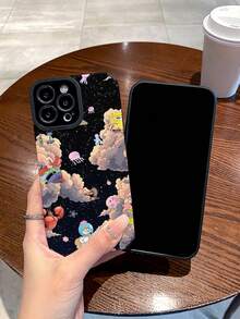 1 pieza Funda protectora de teléfono con patrón de cielo estrellado y Spongebob Squarepants a rayas, adecuada para Samsung/Apple 16/15/14/13/12/11 Pro Max/12 Pro/14 Plus y otros modelos