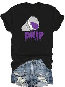 Camiseta de hip hop y rap morada, unisex, de verano, casual, transpirable, con personalidad, de cuello redondo, de manga corta, ropa de calle, versátil, adecuada para adolescentes y adultos - Negro - Ver 1