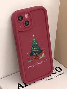 1pc Personalized Christmas Tree Slogan Pattern Burgundy Perforated Anti-Fall Anti-Fingerprint Full Coverage Phone Case, Compatible With IPhone 16 ProMax/16/16 Pro/16 Plus/15/15 ProMax/15 Pro/11/12/13/14 ProMax/11 Pro/11 ProMax/12 Pro/12 ProMax/13 Pro/13 ProMax/14 Pro/14 ProMax/16 ProMax/16/16 Pro/16 Plus, Minimalist Creative Soft Case - Multicolor - View 2