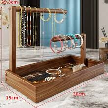 1 件复古风格木制珠宝展示架，多层设计珠宝收纳架，木制托盘 - 非常适合项链、耳环、戒指，包括底部托盘，用于额外存储，珠宝展示架，珠宝收纳架，圣诞节