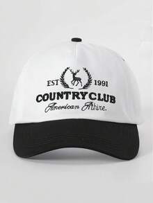 1pc Men's Est 1991 Country Club American Athire Trucker Hat, Personalized Letter & Deer Embroidery Baseball Cap, Streetwear Fashion 5-Panel Hat, Outdoor Sun Protection Casual Cap For Spring, Autumn Travel, Beach Vacation