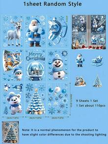 110pcs/9sheets - Blue Christmas Static Cling Window Stickers, Santa Claus, Reindeer, Snowman Decals - Snowflakes, Christmas Tree, Gifts, Decorative Glass Door Stickers - Double-Sided Reusable Cling Christmas Window Stickers For Holiday Decoration, Non-Electronic, Feather-Free, Suitable For Christmas And New Year, Home, Office And Party Decoration - Multicolor - View 6
