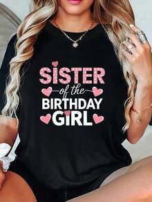 Camisetas de mujer con el cumpleaños de tu hermana. Camiseta cómoda para mujer con estampado gráfico, camiseta de manga corta con cuello redondo. Camisetas gráficas para mujer. Tops de verano. - Negro - Ver 1