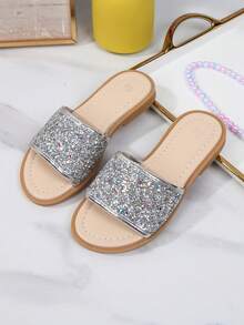 Girls' Fashion Casual Outdoor Beach Sandals, Comfortable Slip-On House Slippers - Silver - View 13