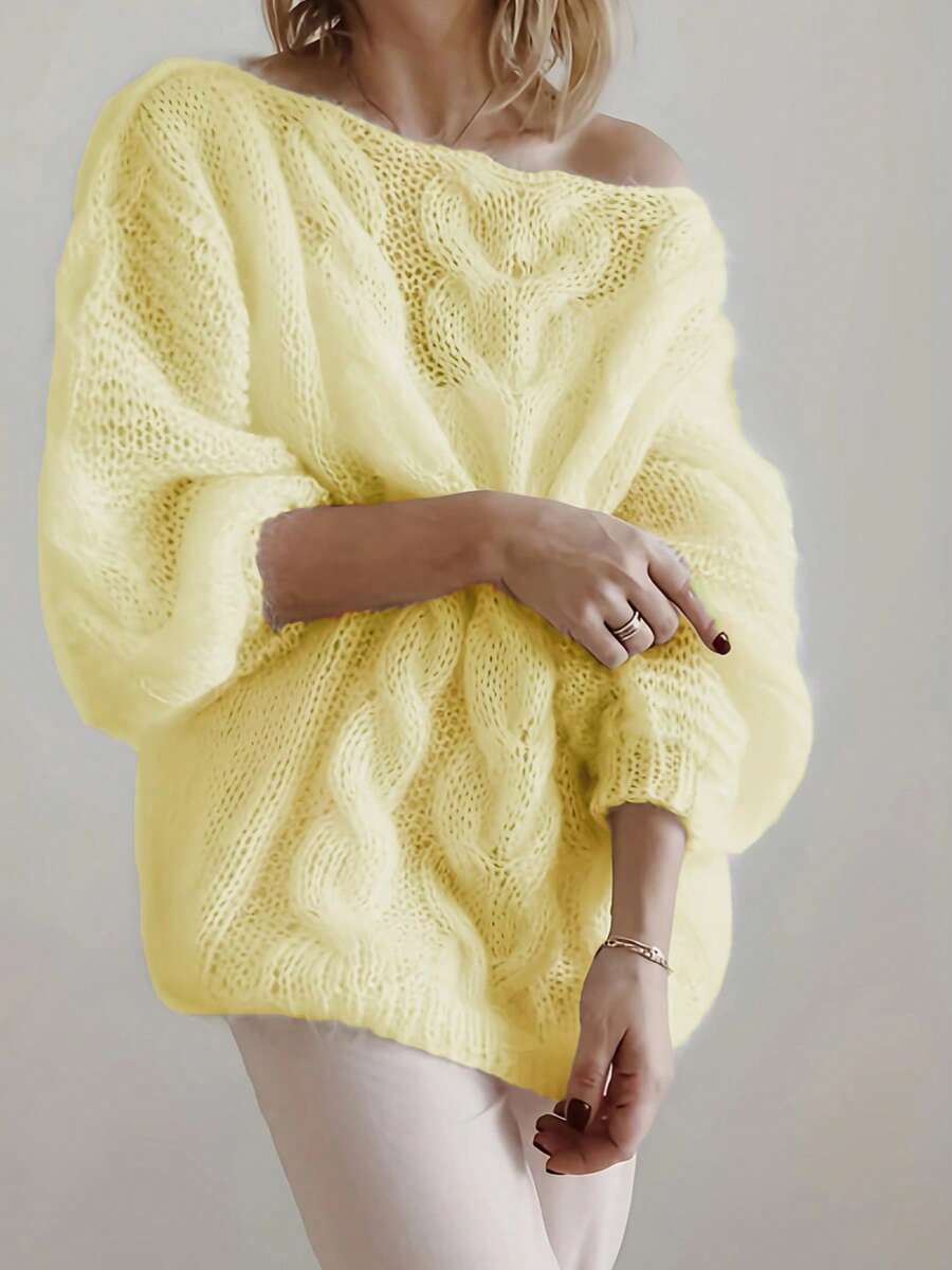 Eleganter, reiner, süßer, minimalistischer Lässig Strickpullover in Große Größen, europäischer Stil Langarm einfarbiger Rundhals Zopfstrick Pullover in Große Größen für Frauen