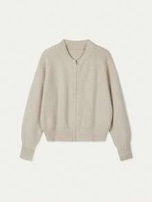 POUR LA BEAUTÉ Nouveau cardigan tricoté à col rond et fermeture éclair de couleur unie pour le printemps et l'automne, doux, élégant et décontracté à la coréenne, ample et polyvalent pour les sorties et les déplacements, nouveau vêtement pour femme au printemps, Nouvel An - Nude - Voir 5