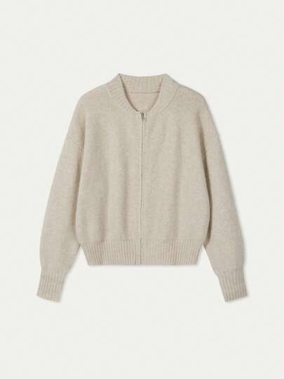 Frühling & Herbst Neue Einfarbige Runder Ausschnitt Reißverschluss Strick Strickjacke Damen, Weich Koreanisch Elegant Lässig Locker, Vielseitig für Ausflüge und Pendeln, Neue Frühlingsbekleidung Damen Neujahr