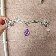 水钻皇冠发饰，万圣节角色扮演服装派对，柔软仙女耳朵皇冠头箍，魔法森林花朵头饰，完美适用于文艺复兴集市和奇幻服装配饰、发饰、婚礼 - 銀色 - 查看 13