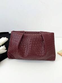 New Fashion Solid Color Clutch, Pleated Cloud Bag, Solid Color Casual Envelope Bag, Cosmetic Bag, Travel Accessory Bag, Inner Liner Bag, Toiletry Bag, Storage Pouch - Red - View 5