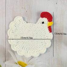 1/4 手工钩针鸡形杯垫，圣诞装饰，适合家庭或办公桌装饰，也适合乔迁派对、圣诞节、复活节庆祝活动、圣诞礼物、情人节、母亲节、教师节、感恩节、生日礼物和伴娘回礼 - 彩色 - 查看 4