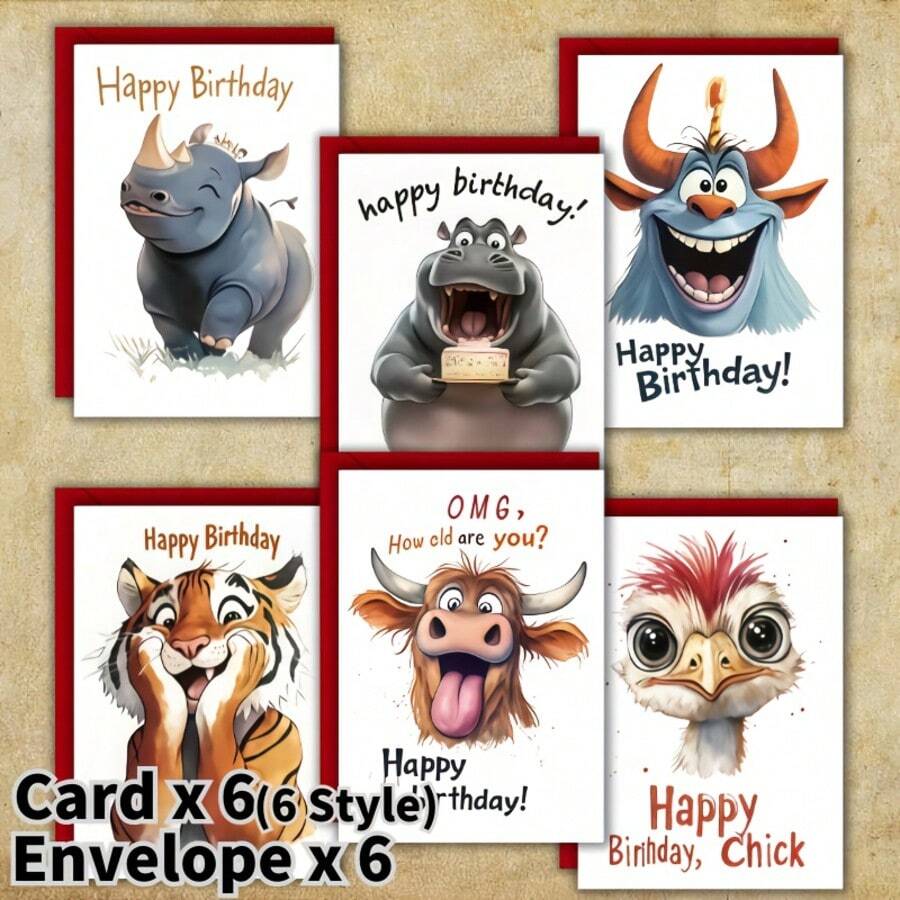 12 بطاقة تهنئة بحيوانات برية مضحكة، بطاقات عيد ميلاد - هدية فريدة، ديكور عيد الميلاد، لوازم عيد الميلاد، لوازم مدرسية، عودة الى المدرسة