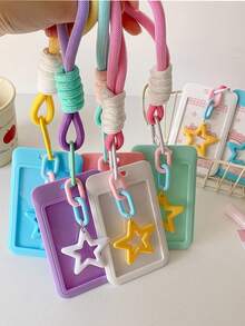 2 Peças Suporte de Cartão Pendente de Estrela, Suporte de Cartão de Acesso com Tampa Deslizante, Suporte de Cartão de Estrela de 3 Polegadas, Capa Protetora de Foto de Ídolo INS, Capa Protetora de Foto DIY Pendente de Estrela com Cordão, Armazenamento de Cartão de Identificação (Estilo de Cartão Aleatório)