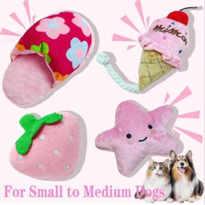 Juego de 4 piezas de juguetes de perro con chillido para cachorros, juguetes de peluche de cachorros lindos con chilladores para perros pequeños, juguetes de peluche para perros pequeños y medianos, juguetes interactivos con chillido para diversión, limpieza de dientes y juego de buscar para perros y gatos