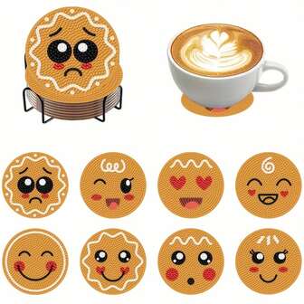 8pcs/Set DIY Diamond Painting Coasters, Fully Covered With Shiny Rhinestones, Living Room Bedroom Decor, Christmas Gift, 70 Sets/560pcs