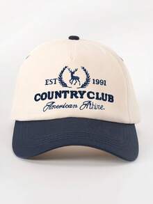 1pc Men's Est 1991 Country Club American Athire Trucker Hat, Personalized Letter & Deer Embroidery Baseball Cap, Streetwear Fashion 5-Panel Hat, Outdoor Sun Protection Casual Cap For Spring, Autumn Travel, Beach Vacation