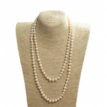 1pc 120cm Elegant French Style Cultured Pearl Necklace With Asymmetrical White And Purple Mixed Knots - Classic Luxury Design, Suitable For Casual Wear Or Gift, Freshwater Pearl Jewelry