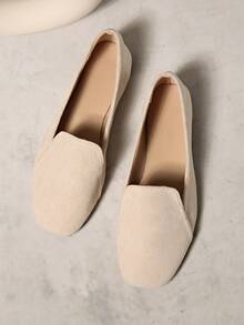 Women's Square Toe Soft Bottom Slip-On Flats, Fashion Versatile Loafers, Breathable Solid Color Patchwork, Suitable For Casual, Beach, Party, Commuting, Basic, Spring/Summer/Autumn/Winter