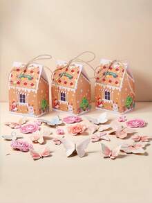98/74/50/25PCS Christmas Gingerbread House Box,Gift Candy Box.Souvenir Gift Box. With Printed Patterns, Christmas Gift Box, Gift And Gift Box.Christmas Party Gift Boxes, Cardboard Gift Containers, Christmas Holiday Party Gifts, Candies,Gift Packaging - Multicolor - View 9