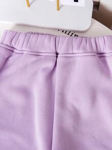 Kleine Mädchen Lässig Lavendel Schleife Outfit, weiches Lavendel Sweatshirt Set mit 3D Schleife Akzent und Spitzenbesatz Hose, Prinzessinnenstil, und traumhaft mit zarten lila, Schleife und Spitze Elementen. Locker und bequemes Sweatshirt, Hose mit Gummibund, geeignet für Frühling, Herbst und Winter. - Violett - Übersicht 8
