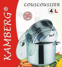 Kamberg - Couscoussier / Cuit Vapeur / Faitout 3 en 1 - Diamètre 20 - 4 Litres - Acier Inoxydable Haute Qualité - Couvercle en Verre - Feux dont Induction - 0008059 - 8 litres - Voir 5