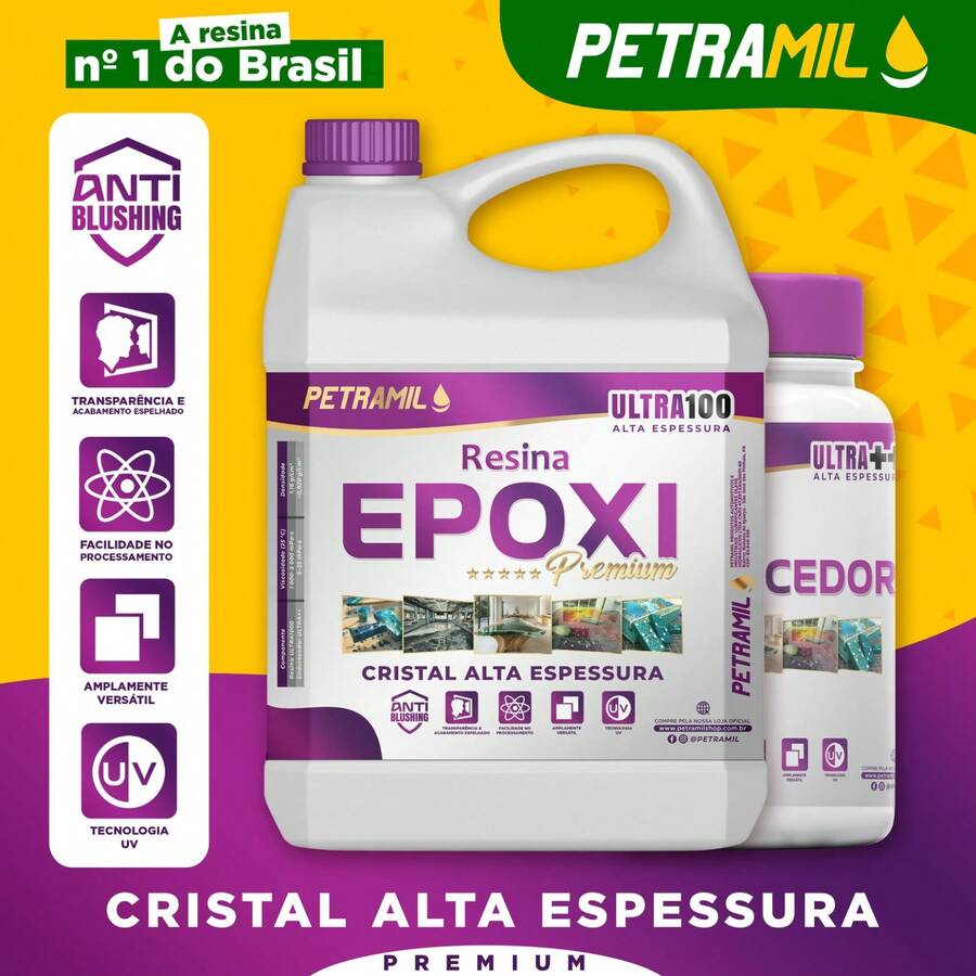 Resina Epóxi Cristal Alta Espessura Petramil (Peso Total 7,5kg).
