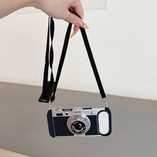 1pc Vintage 3D Camera Phone Case Compatible With Apple 16/16 Pro/16 Pro Max/17 Pro Max, S24 Ultra/S25 Ultra/S25/S25 Plus, Shockproof Camera Phone Cover With Detachable Strap, TPU+PC Material - Black - View 6