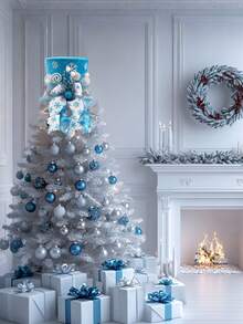 1pc Christmas Tree Topper Hat, Red Tree Topper Hat With Candy Peppermint Bows Ribbon Ornament, Top Hat Christmas Tree Topper For Home Office Holiday Xmas Gift Tree Decoration(Velvet Material)